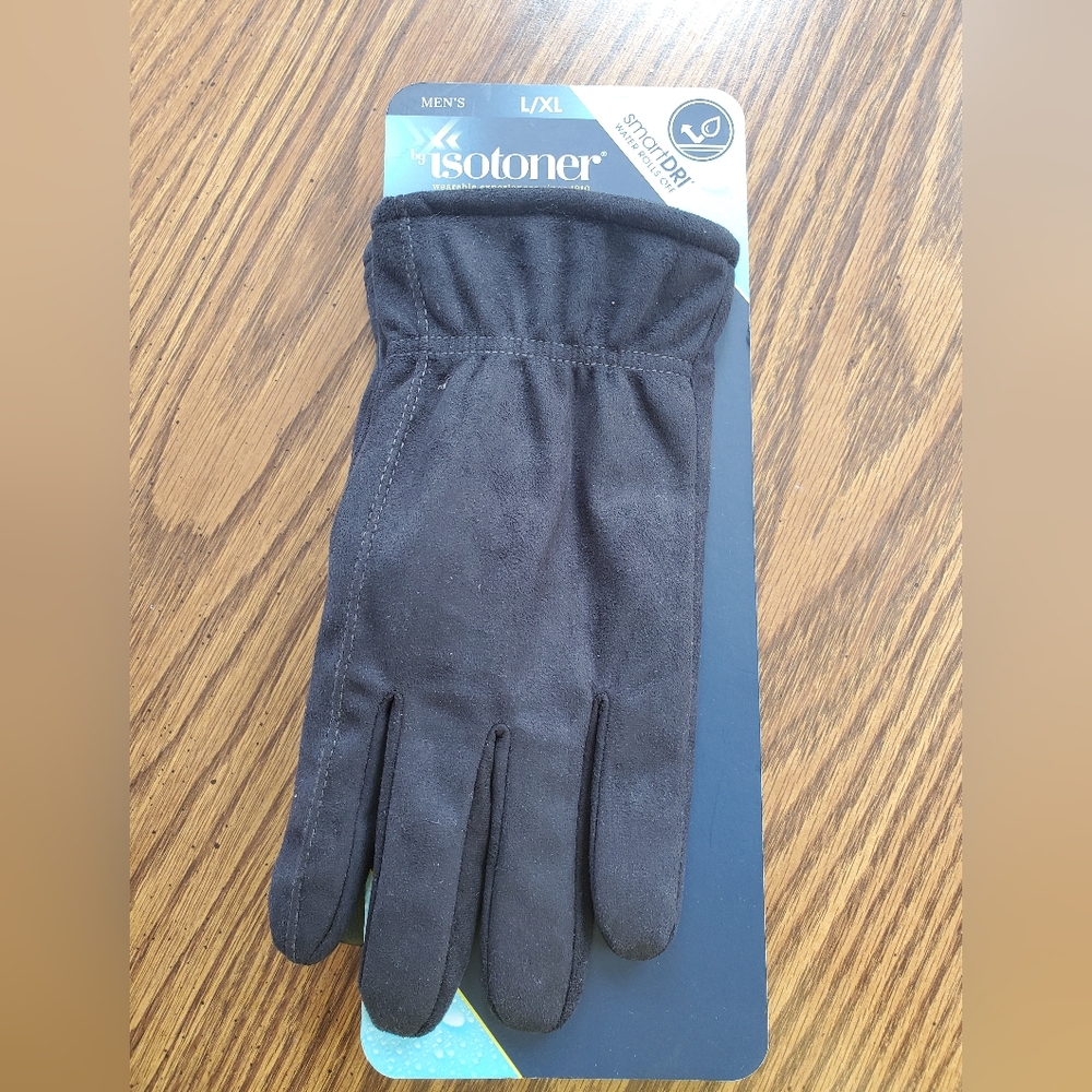 Isotoner Men's Black Gloves SmartDri NEW